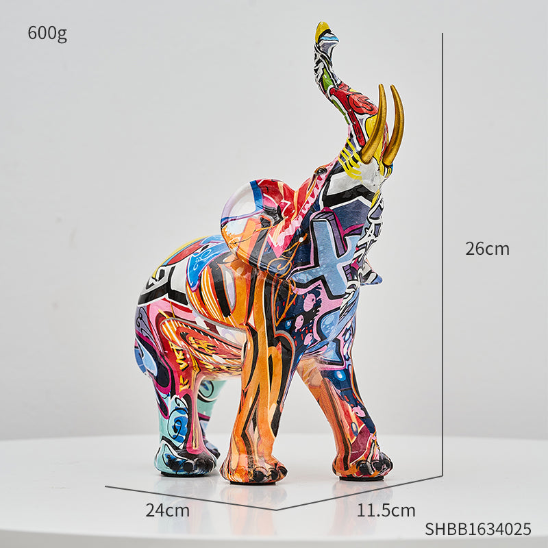 Kreatives Elefanten-Graffiti-Statuen-Set aus Kunstharz 