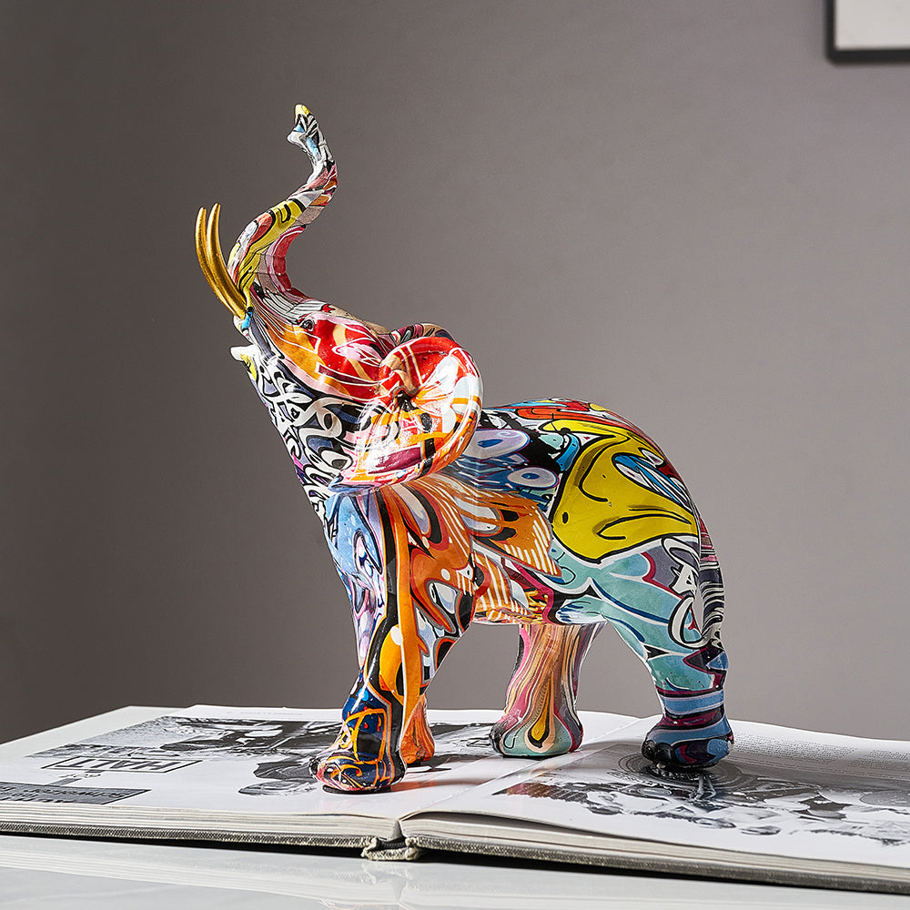 Kreatives Elefanten-Graffiti-Statuen-Set aus Kunstharz 