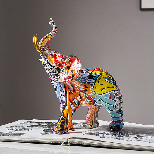 Creative resin elephant graffiti figurine 2 
