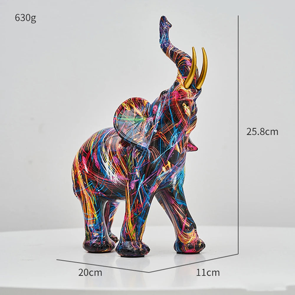 Kreatives Elefanten-Graffiti-Statuen-Set aus Kunstharz 